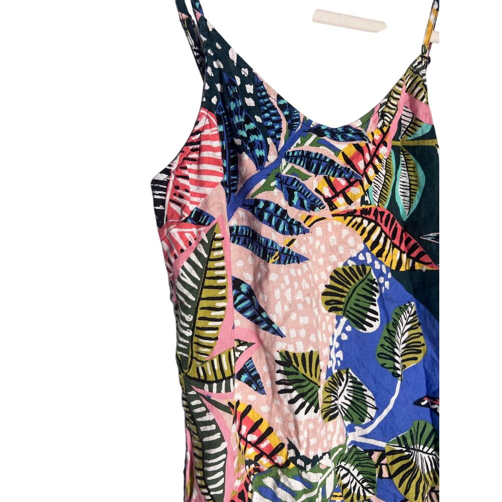 Cynthia Rowley Linen Dress Size 14 Strap Hawaiian Floral Tropical Beach Resort - Picture 4 of 7